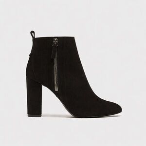 Massimo Dutti Black Suede High Heel Ankle Boots EU 38 / US 7.5 Block Heel